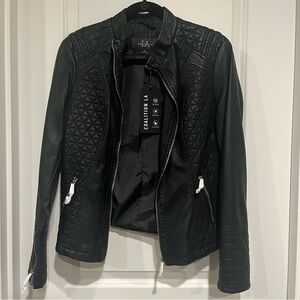 Women's Black Faux Leather Quilted Jacket
